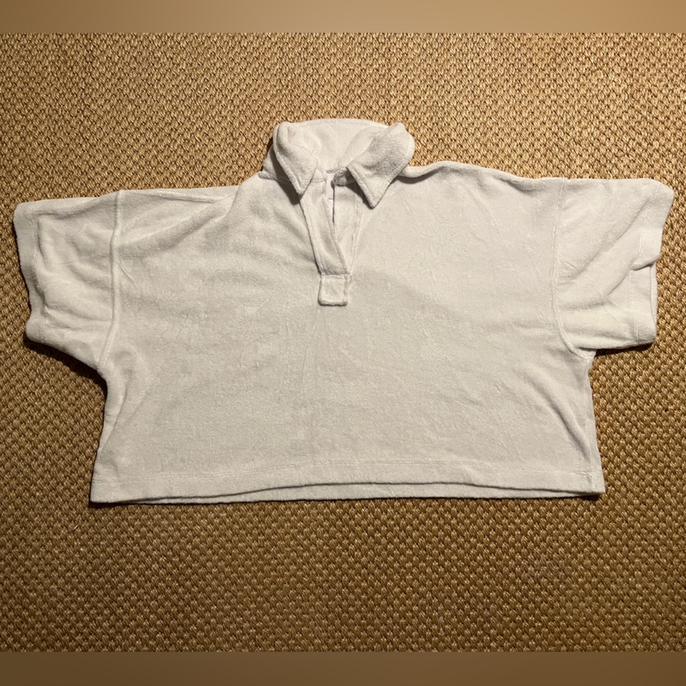 Daily Drills Terry Polo Cloth Cropped Collared Shirt Boxy Coverup | Women’s M-L